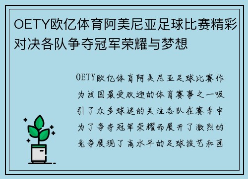 OETY欧亿体育阿美尼亚足球比赛精彩对决各队争夺冠军荣耀与梦想
